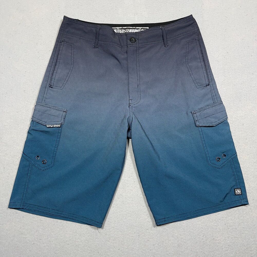 Ocean Current Amphibious Hybrid Shorts Men 29 Blue Black Cargo Pockets Quick Dry